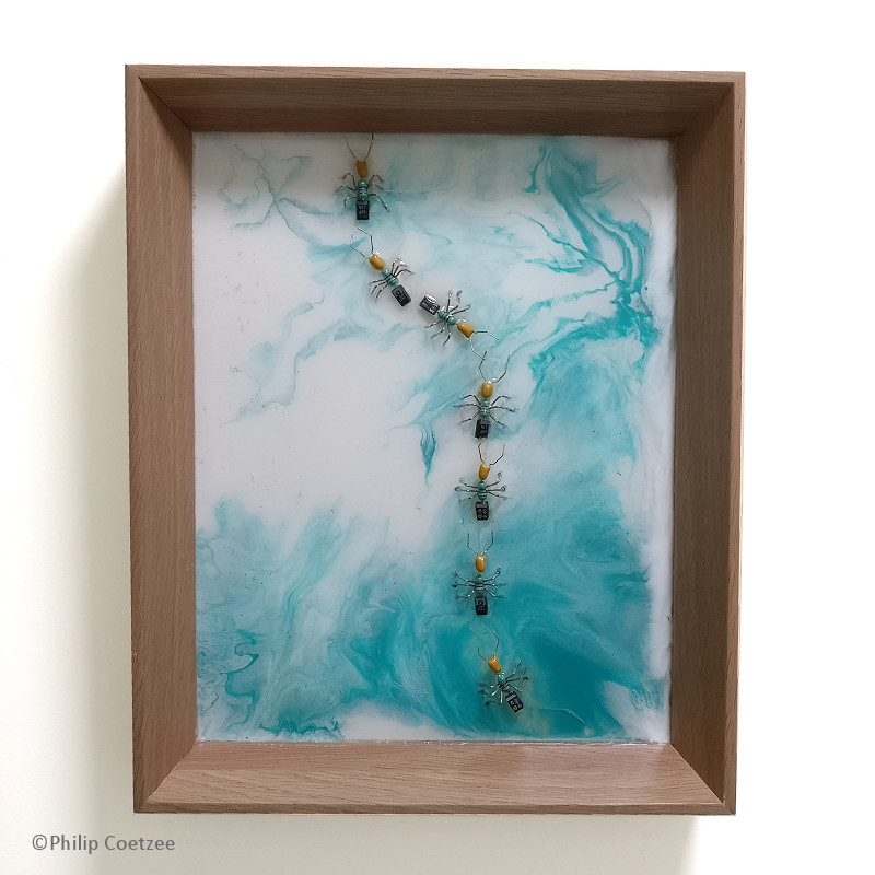 philip coetzee e-waste ants on resin panel